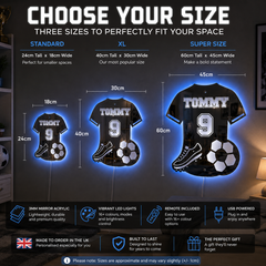 Personalised LED Football Shirt Mirror – Custom Decor for Young Football Fans
