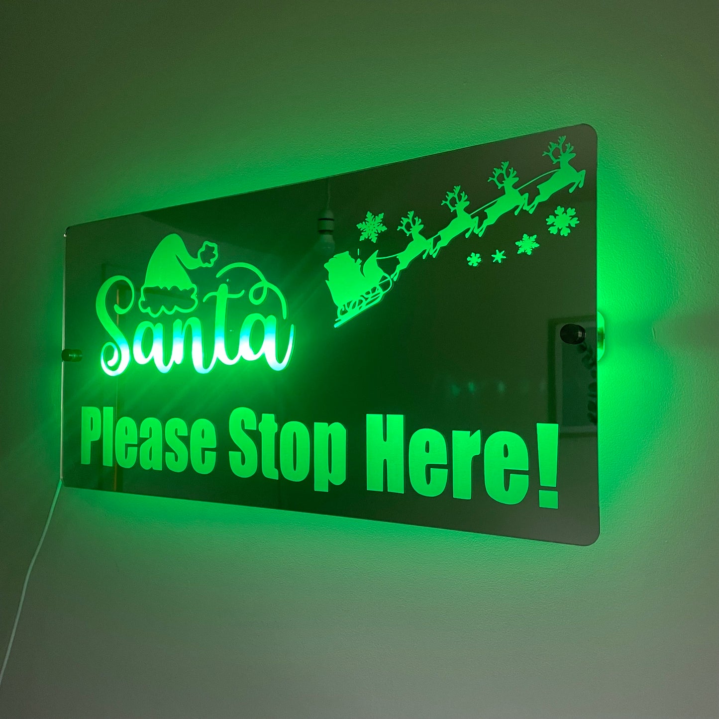 Santa Please Stop Here LED Mirror with remote | LED Light Sign Mirror | Christmas Decor