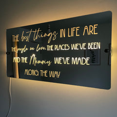 Inspirational LED Mirror Sign – "The Best Things in Life" Quote with Lighting | Inspirational Quotes