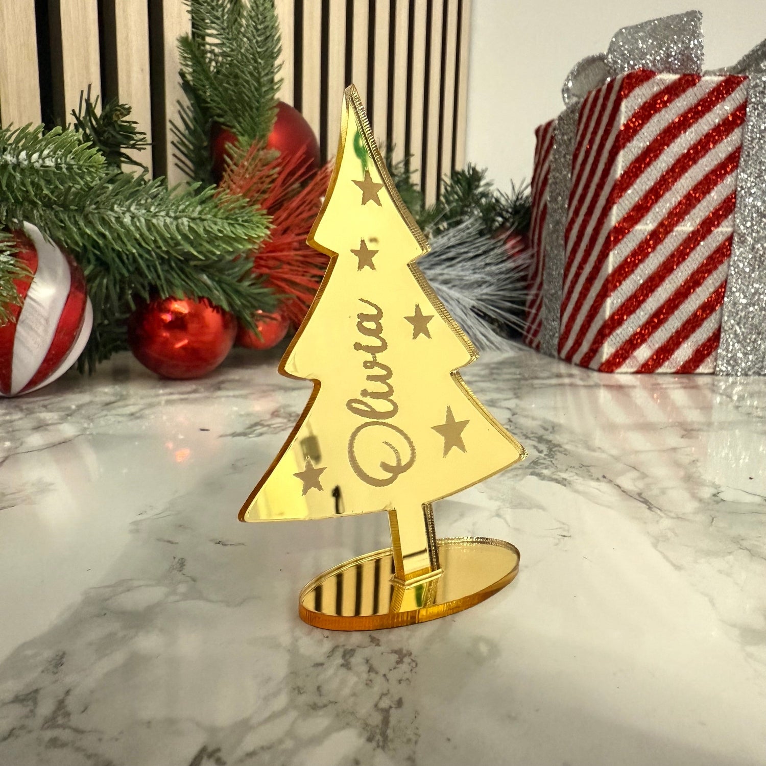 Personalised Christmas Tree Place Name Decoration – Mirror Ornament The Crafty Bonobo 4