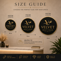 Personalised Circular Business Logo Sign – Gold Mirror on Gloss Black Acrylic | Salon | Beauty | Clinic