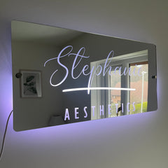 Personalised LED Salon Mirror Sign – Custom Light-Up Business Name Sign for Hairdresser, Nail Tech, Lash Artist or Beauty Room Decor