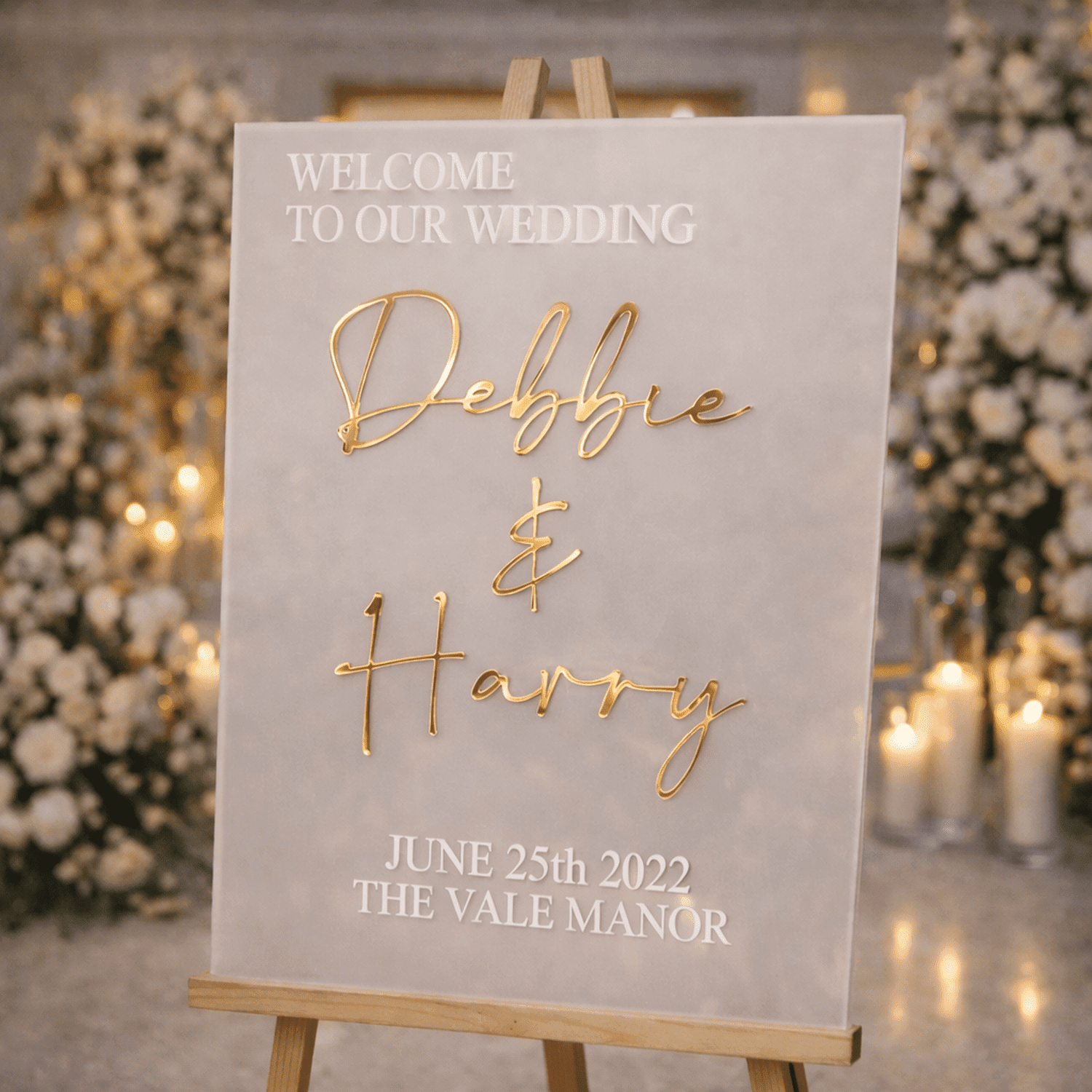 Luxury Frosted Welcome Wedding Sign | Mirror Wedding Decor C The Crafty Bonobo Wedding Decor 6
