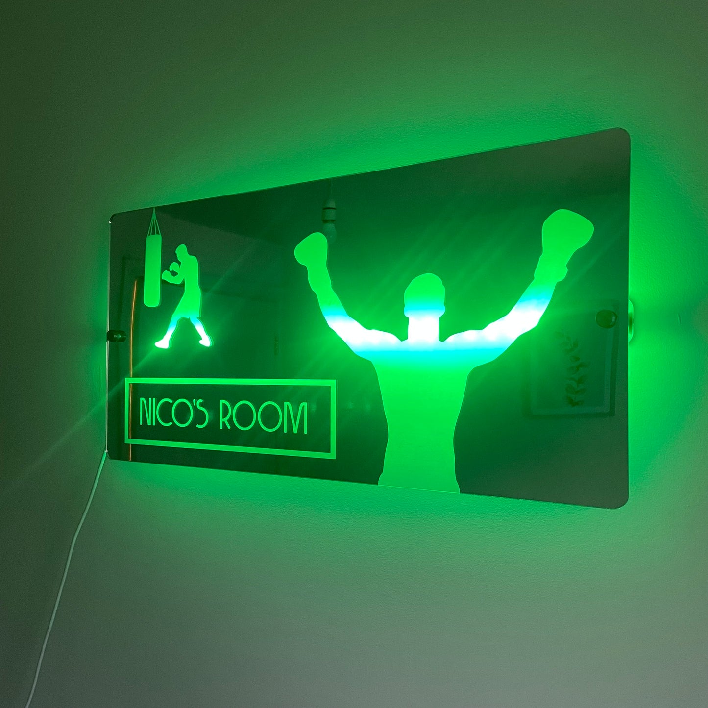 Personalised Boxing Theme LED Name Mirror with remote | LED Light Sign Bedroom Decor