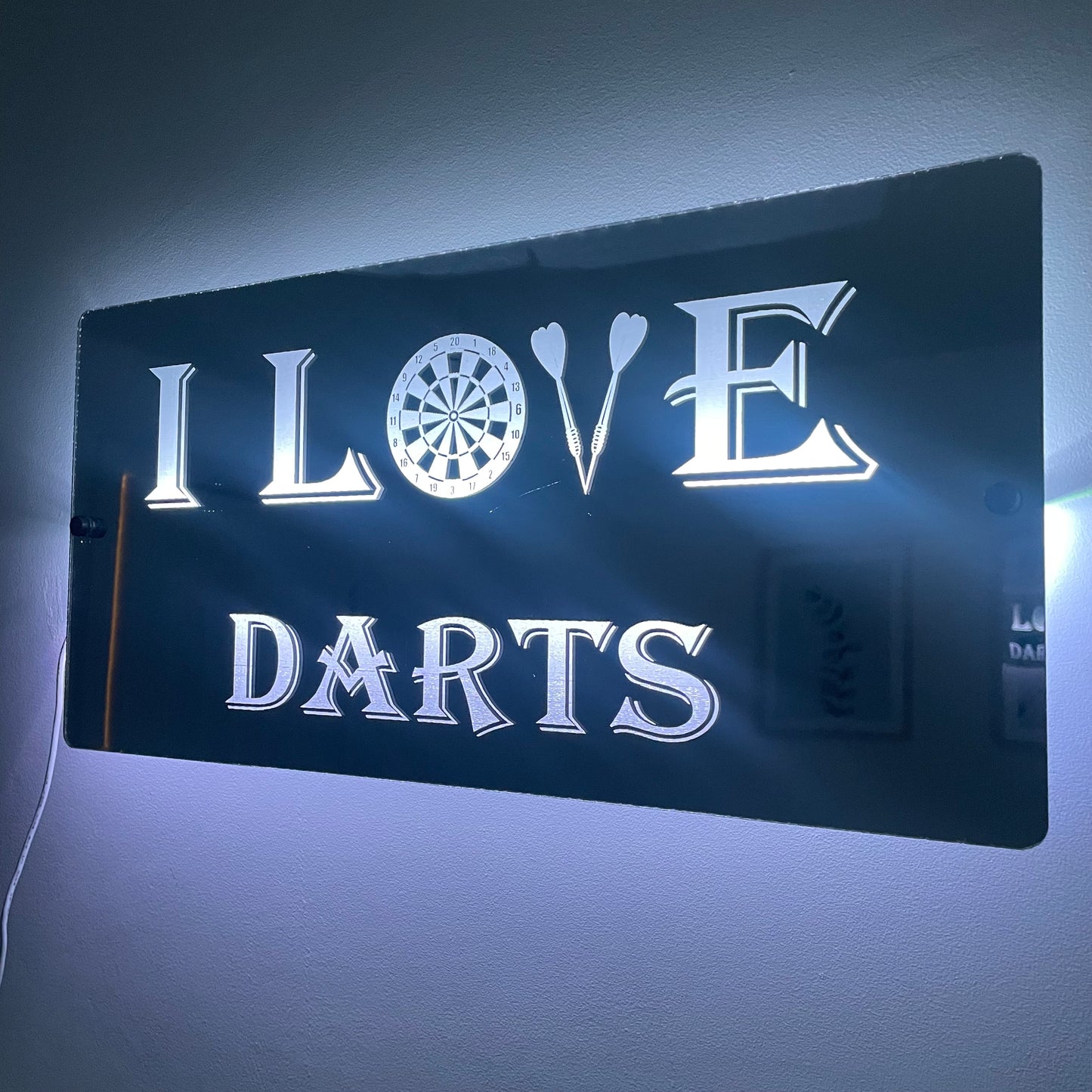 I LOVE DARTS LED Mirror with remote | Darts Sign