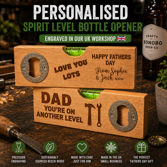 Personalised Father’s Day Spirit Level Bottle Opener – Custom Engraved Gift for Dad, Grandad or Stepdad