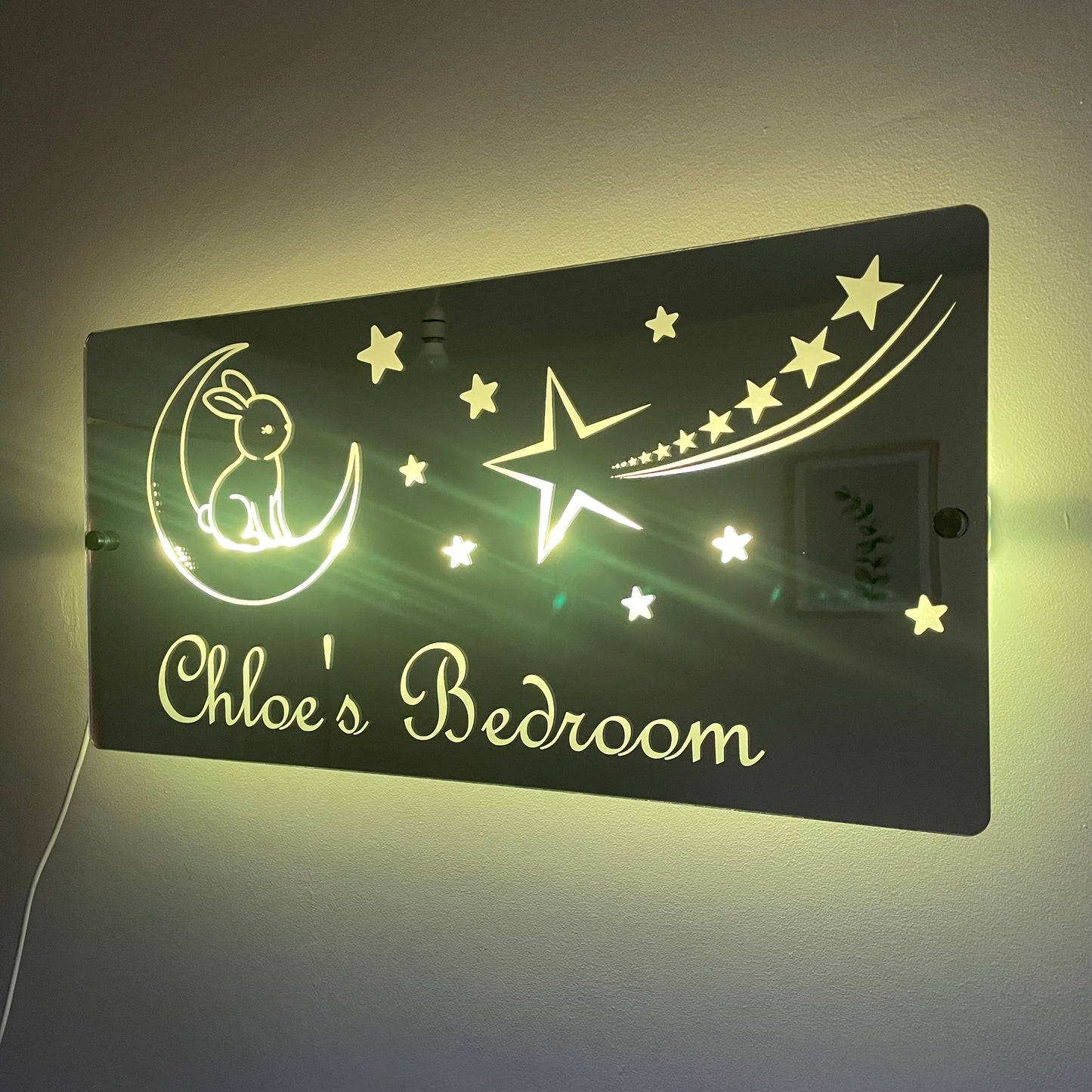 Personalised Bunny and Moon LED Mirror Sign – Custom Kid’s Bedroom Décor