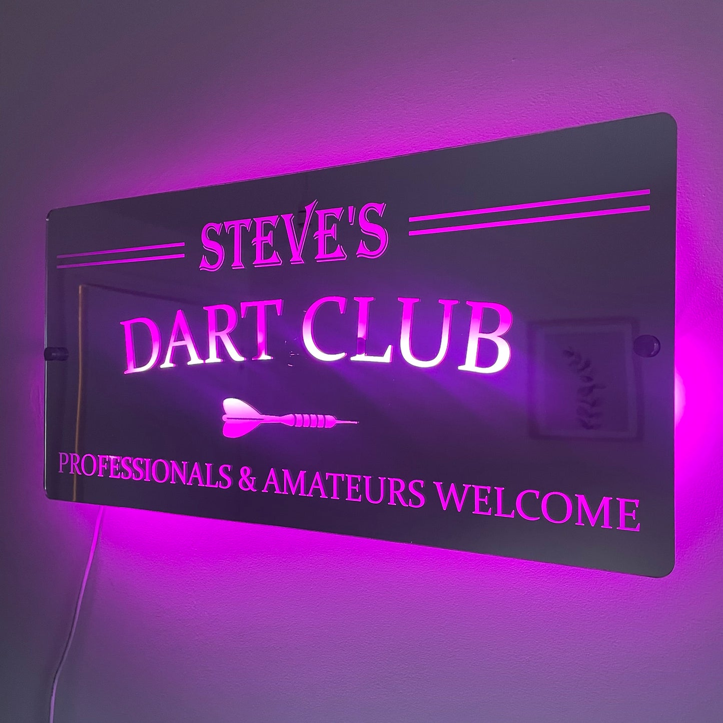 Personalised LED Dart Club Mirror with remote | Darts Sign