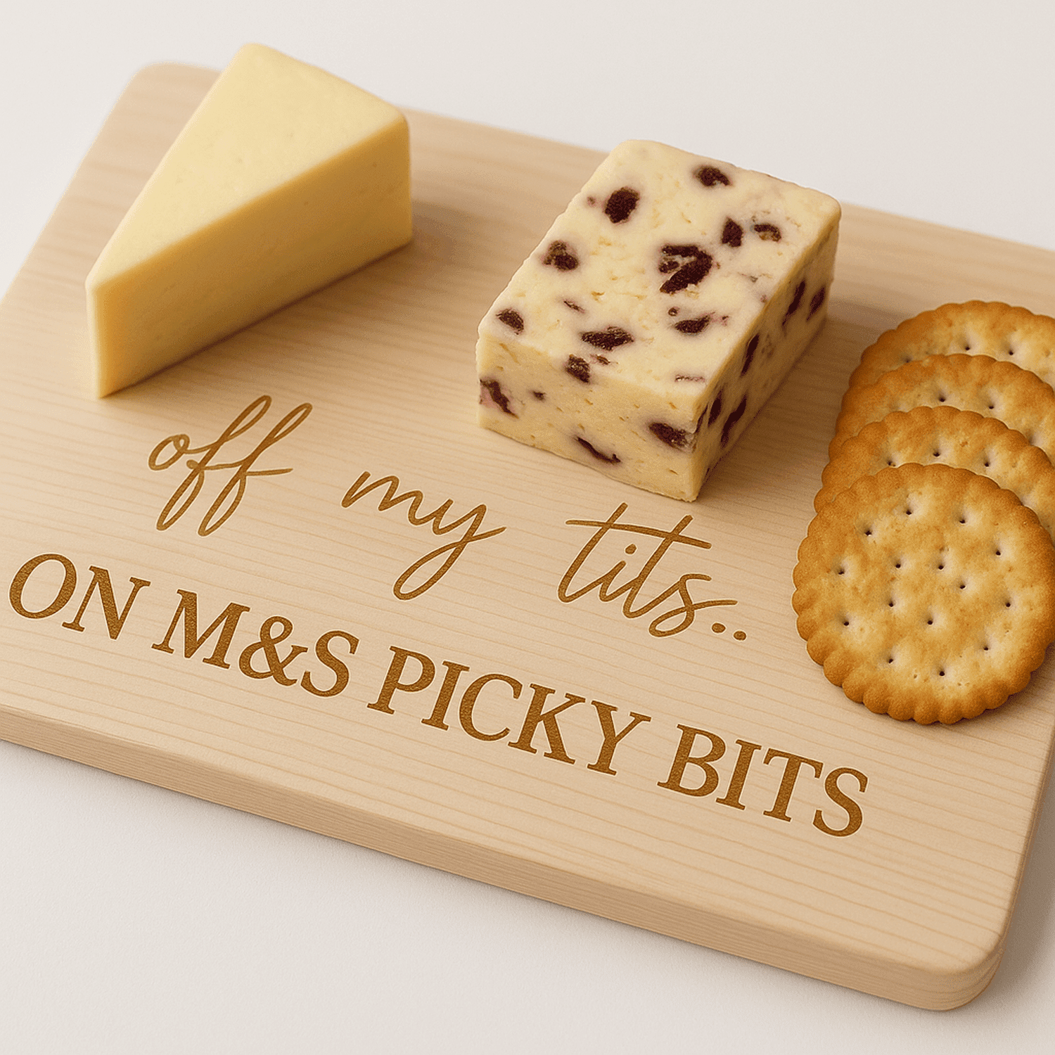 Funny Personalised Wooden Picky Bits Board – “Off My Tits on M&S Picky Bits” The Crafty Bonobo 1