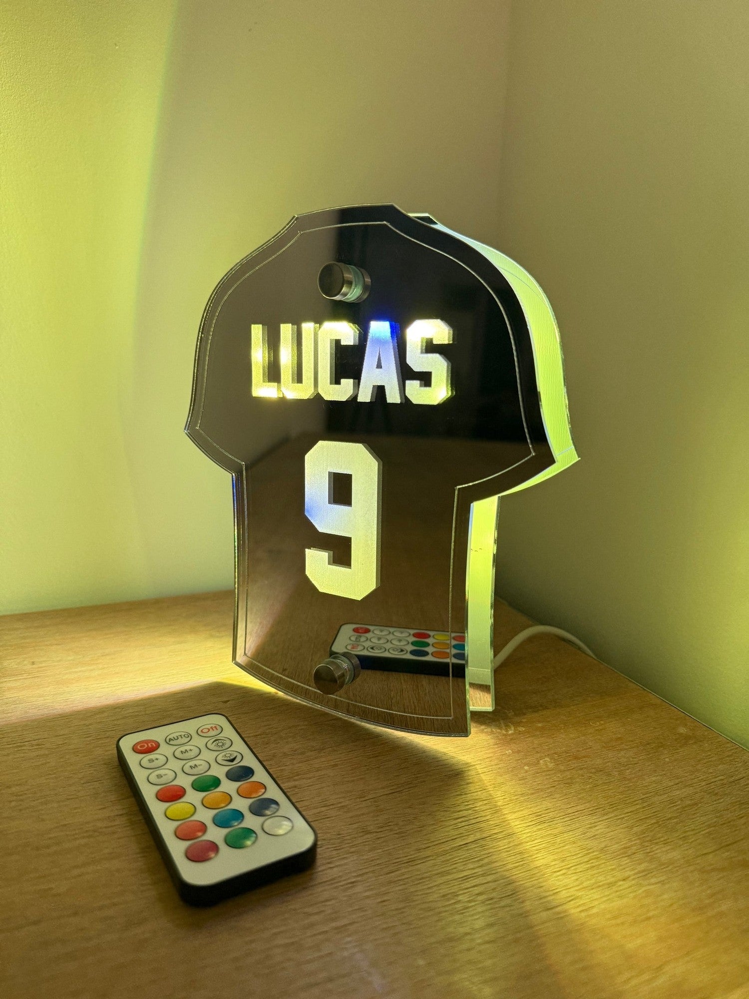 Personalised Football Shirt LED Light – Custom Name & Number Free-Standing Sign for Kids Bedroom or Football Fans The Crafty Bonobo 2