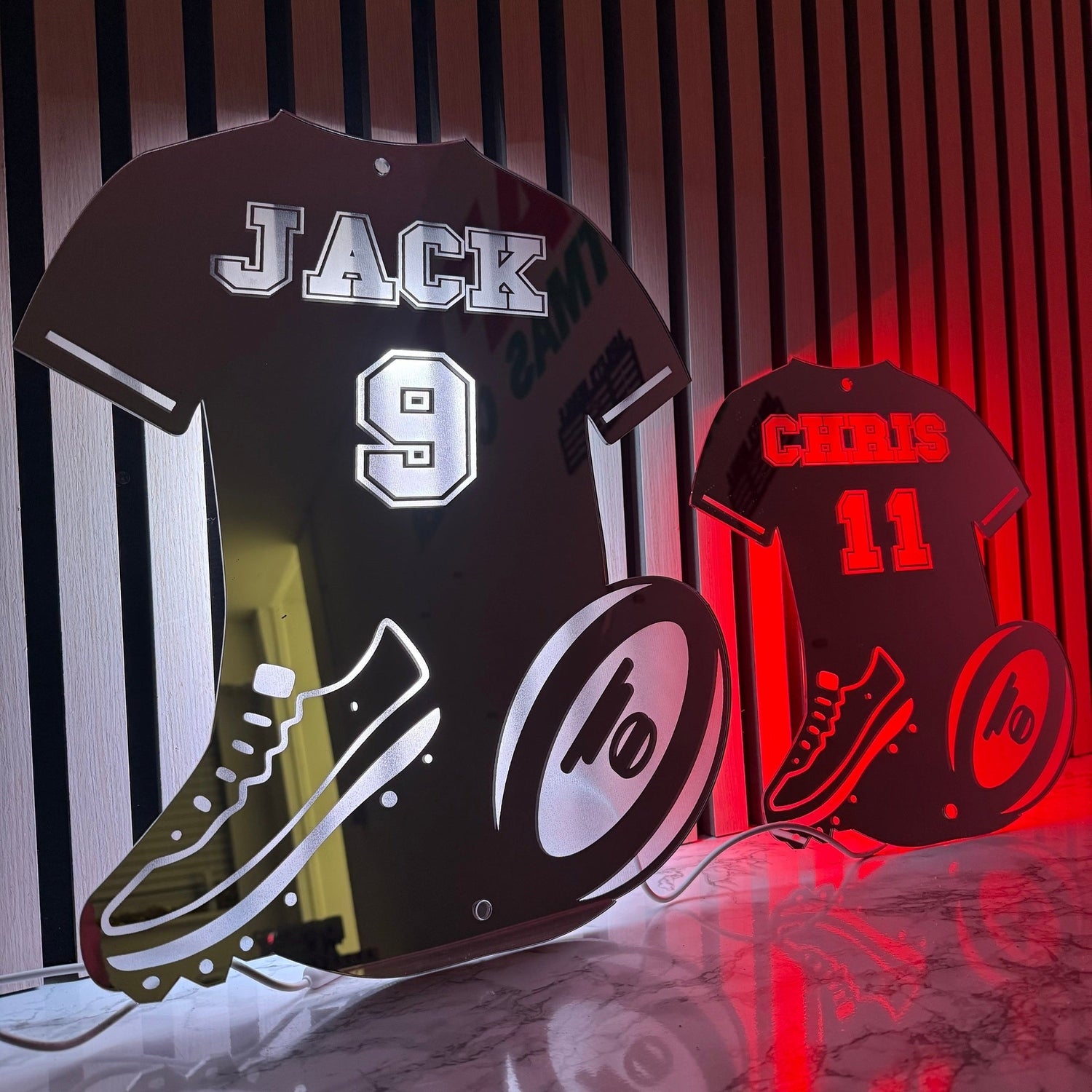 Personalised LED Rugby Shirt Mirror – Custom Decor for Young Rugby Fans The Crafty Bonobo LED Mirror Sign 2