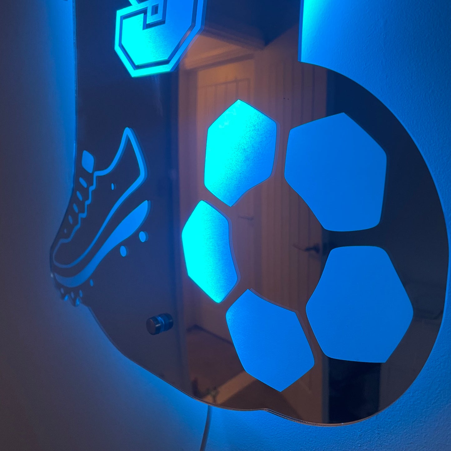 Personalised LED Football Shirt Mirror – Custom Decor for Young Football Fans