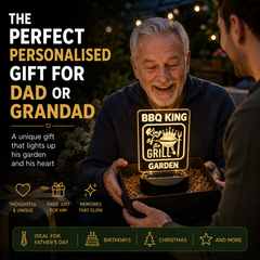 Personalised Solar LED Garden Sign – Gift for Dad or Grandad – BBQ, Beer, Darts & Garden Designs