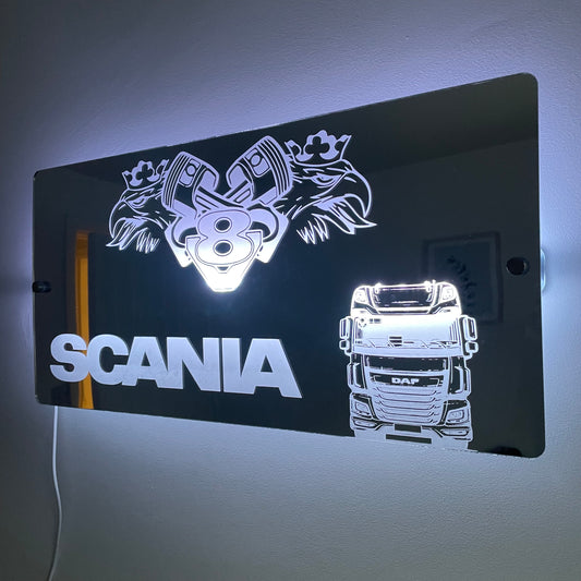 Scania V8 LED Mirror Sign – Custom Truck Wall Decor with USB Lighting