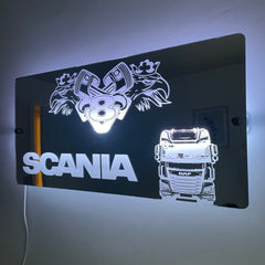 Scania V8 LED Mirror Sign – Custom Truck Gift with USB Lighting
