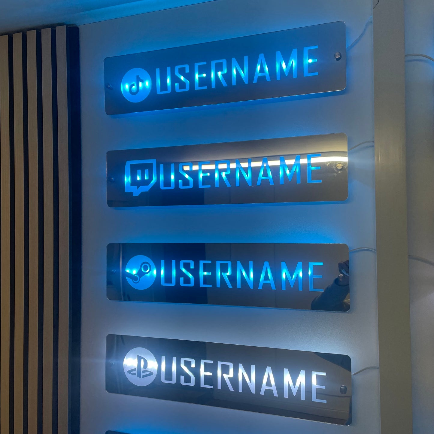 Personalised LED Username Mirror Sign | Social Media / Gaming Sign | Custom Logo