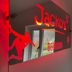 Personalised Spider Man Hero LED Bedroom Mirror Sign
