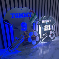 Personalised LED Football Shirt Mirror – Custom Decor for Young Football Fans