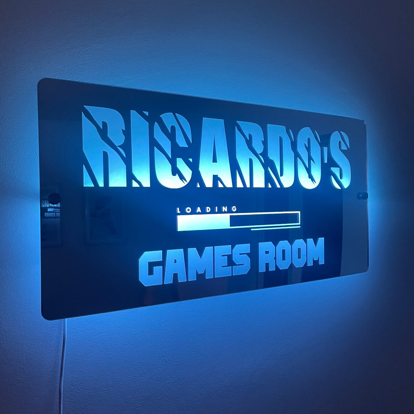 Personalised Games Room LED Name Mirror with remote | LED Light Sign Bedroom Mirror