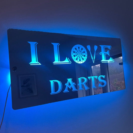I LOVE DARTS LED Mirror with remote | Darts Sign The Crafty Bonobo LED Mirror Sign 1