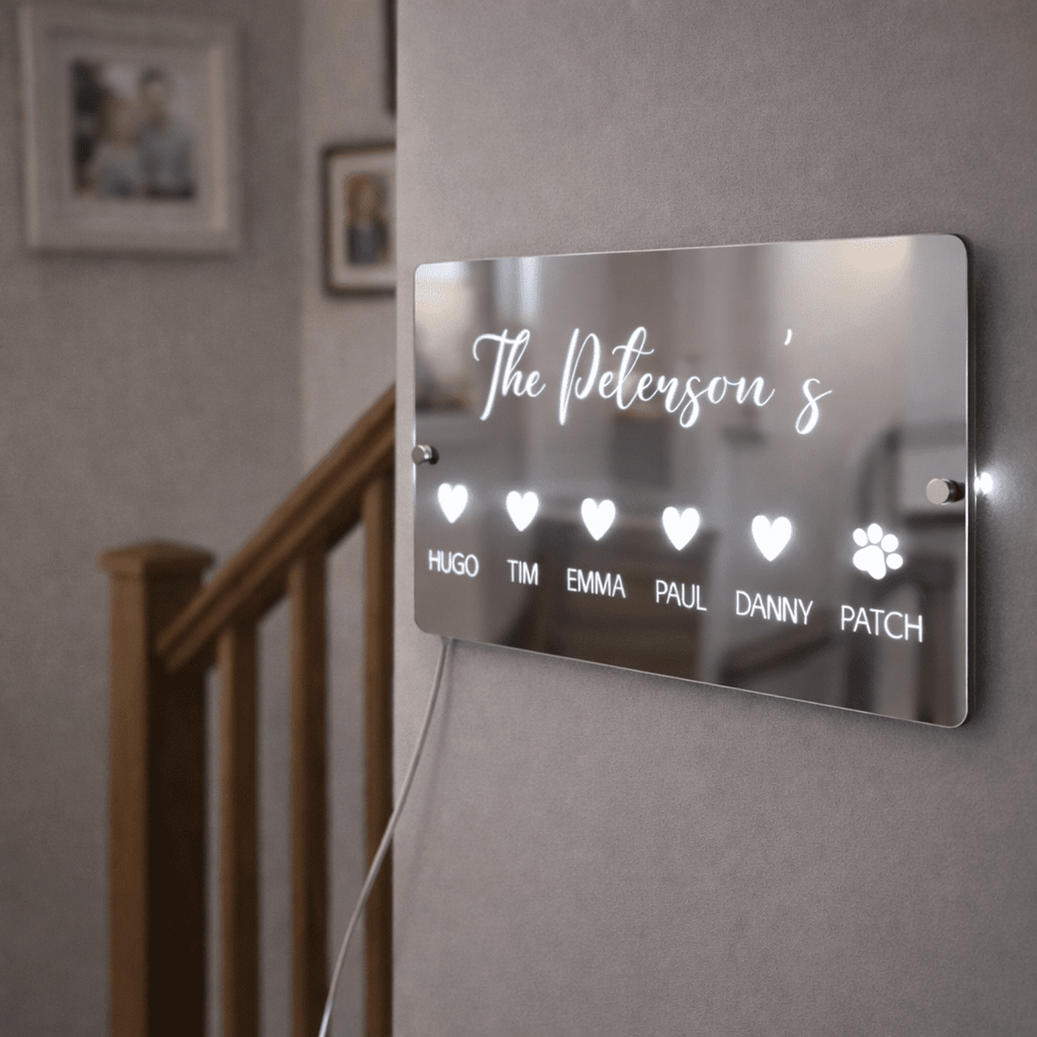 Personalised LED Grandchildren Name Mirror with remote | Gift Ideas For Grandparents The Crafty Bonobo LED Mirror Sign 2