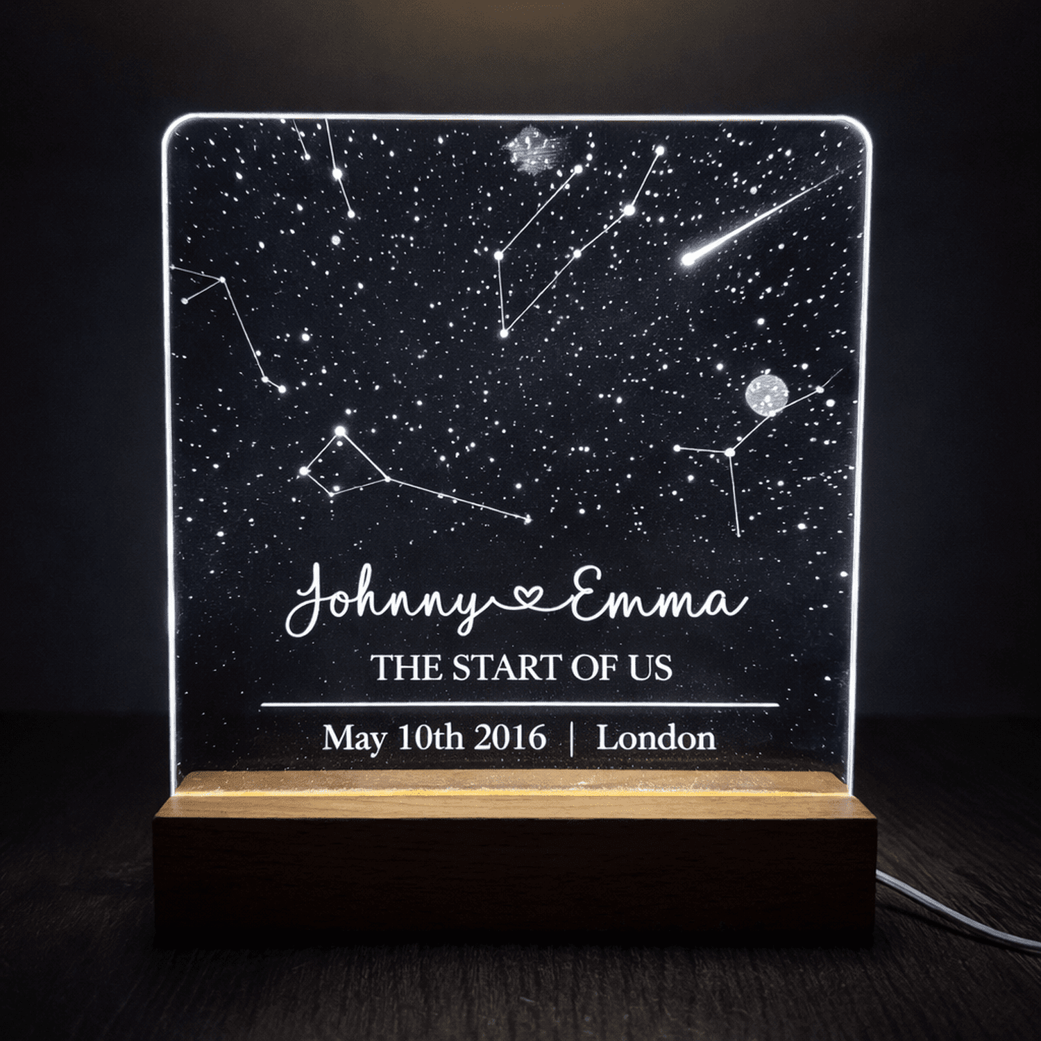 Personalised Star Map LED Light – Custom Night Sky Constellation Lamp with Engraved Names, Date & Location The Crafty Bonobo LED Signs 1