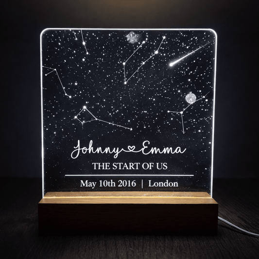 Personalised Star Map LED Light – Custom Night Sky Constellation Lamp with Engraved Names, Date & Location The Crafty Bonobo LED Signs 1