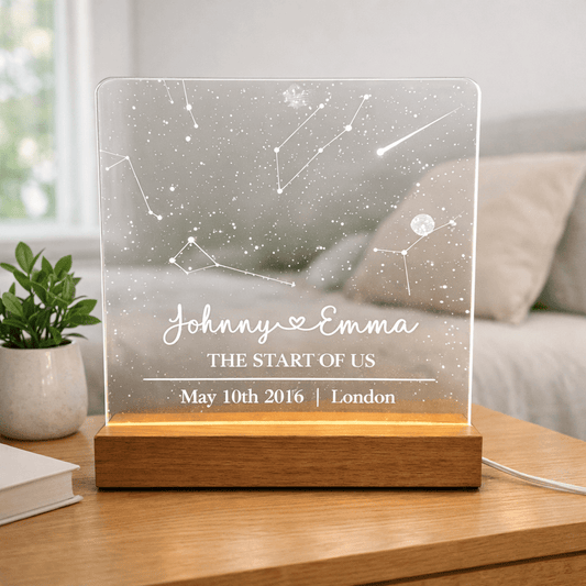Personalised Star Map LED Light – Custom Night Sky Constellation Lamp with Engraved Names, Date & Location The Crafty Bonobo LED Signs 2