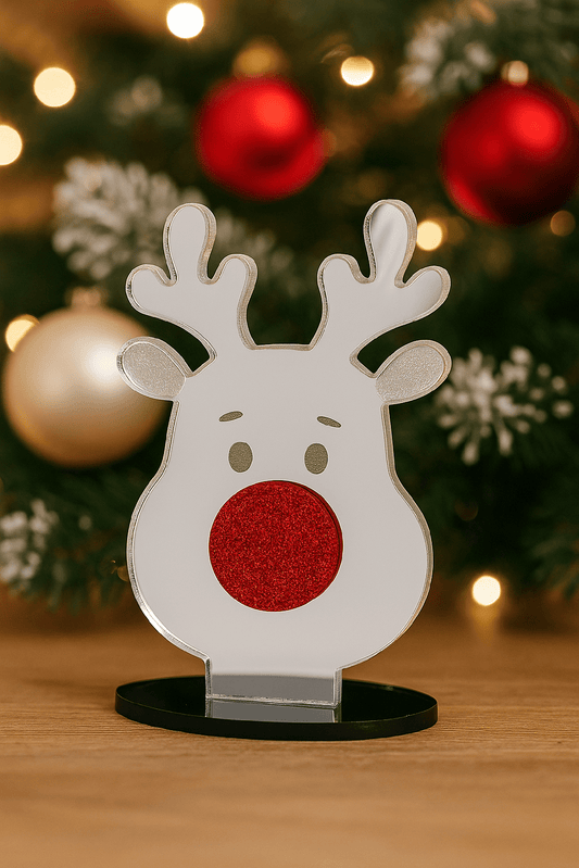 Mini Silver Mirror Reindeer – Glitter Red Nose Christmas Table Buddy The Crafty Bonobo 1