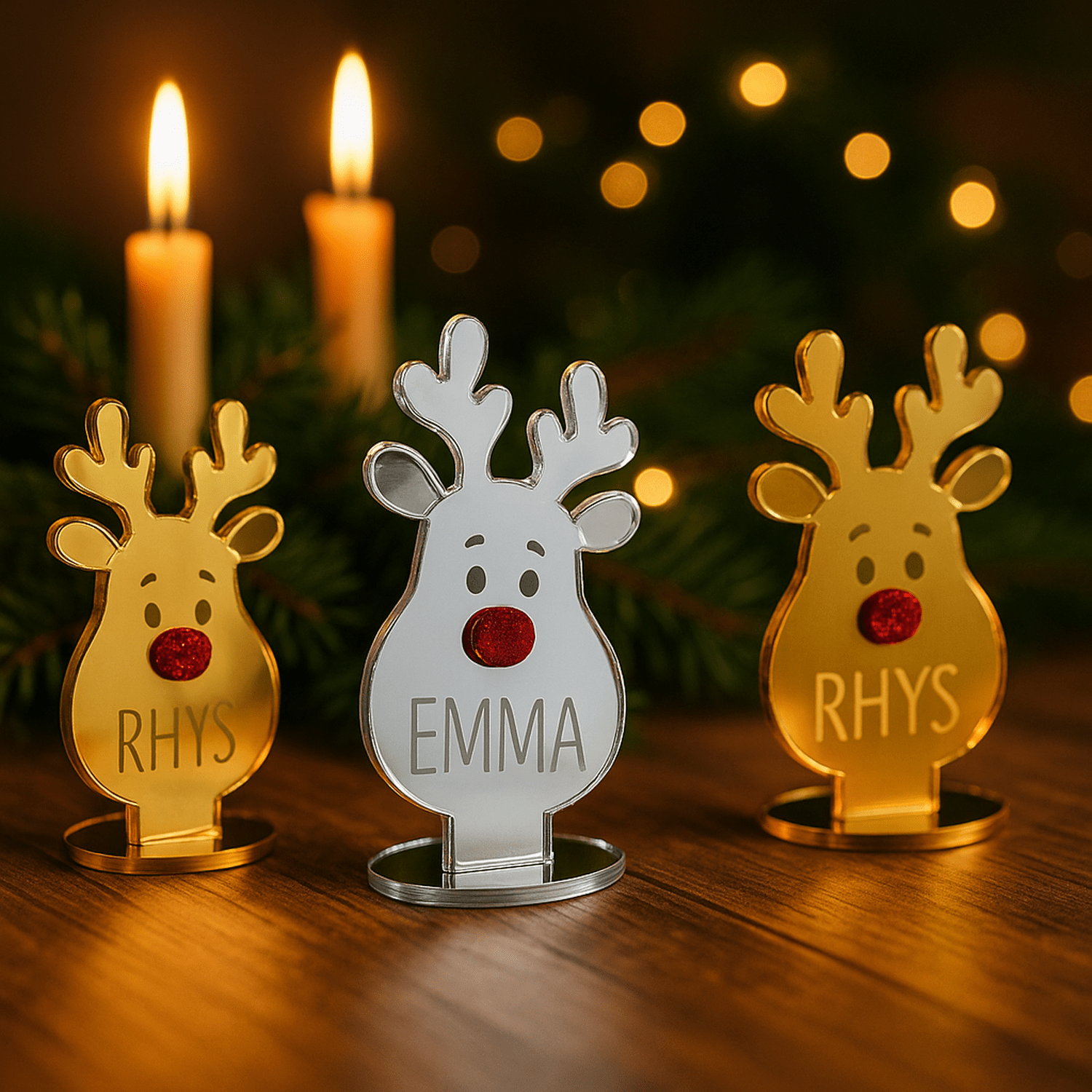 Personalised Reindeer Place Name Decoration – Silver or Gold Mirror The Crafty Bonobo 2