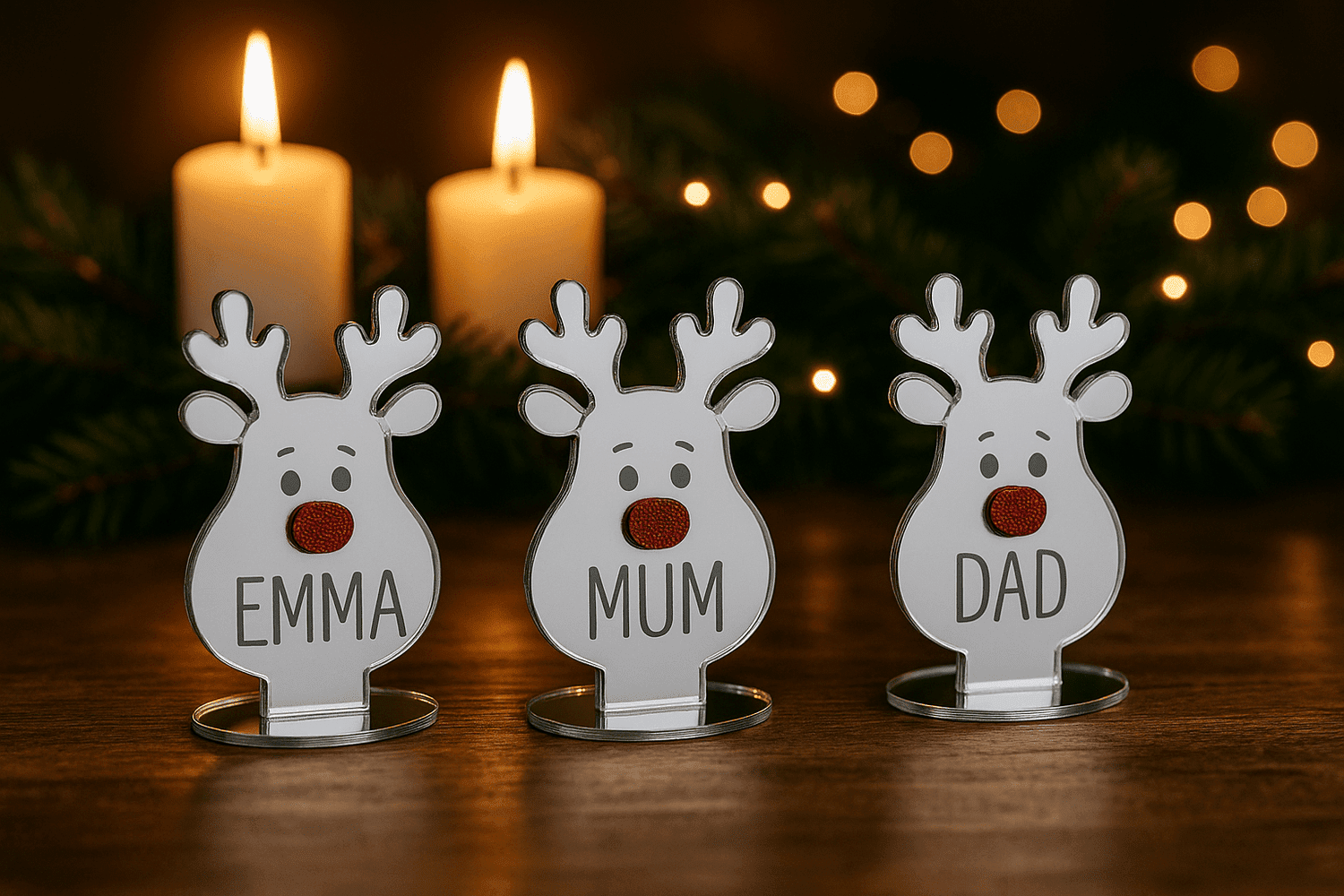 Personalised Reindeer Place Name Decoration – Silver or Gold Mirror The Crafty Bonobo 3
