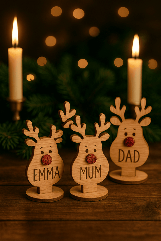 Personalised Reindeer Place Name Decoration – Silver or Gold Mirror The Crafty Bonobo 1