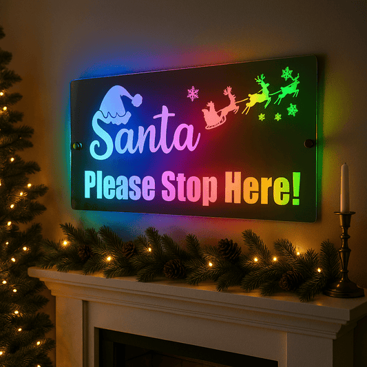 Santa Please Stop Here LED Mirror with remote | LED Light Sign Mirror | Christmas Decor The Crafty Bonobo LED Mirror Sign 1