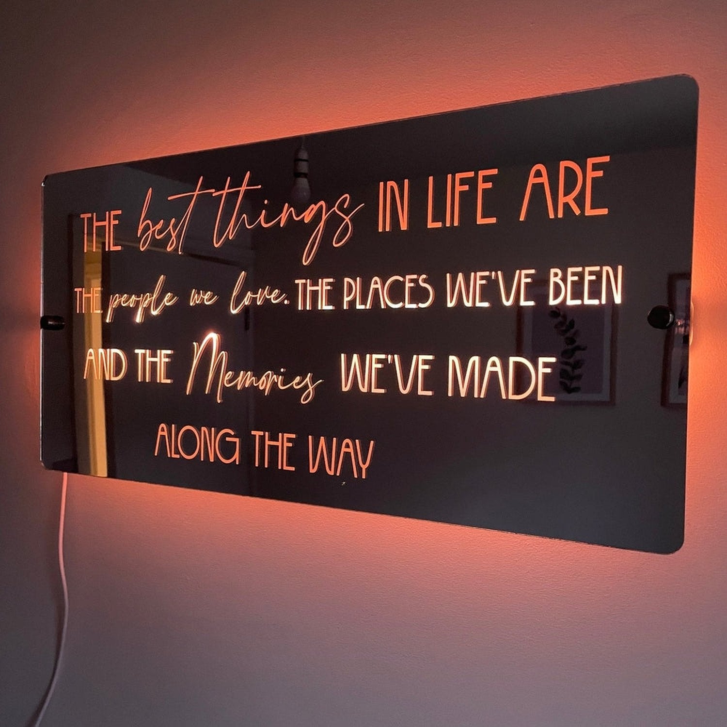 Inspirational LED Mirror Sign – "The Best Things in Life" Quote with Lighting | Inspirational Quotes The Crafty Bonobo LED Mirror Sign 4