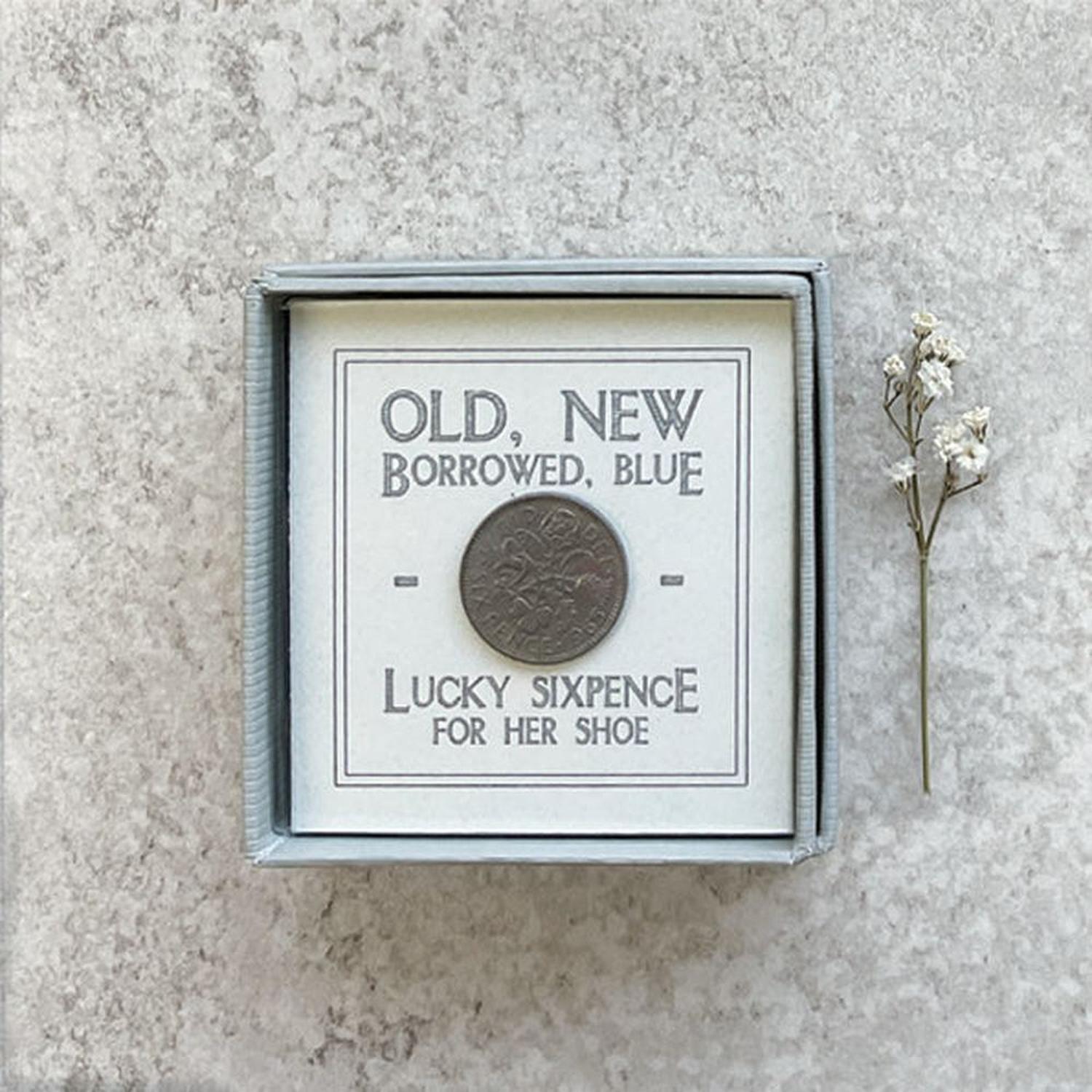 🩵 Lucky Sixpence – Old, New, Borrowed, Blue Wedding Keepsake Gift Box The Crafty Bonobo 1