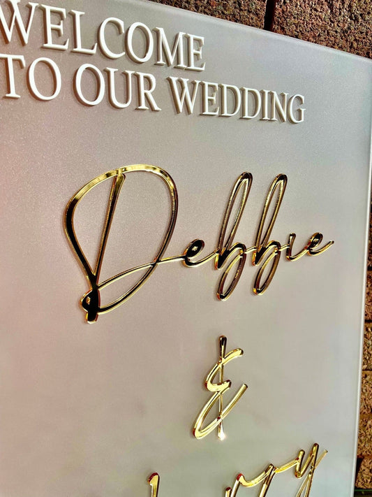 Luxury Frosted Welcome Wedding Sign | Mirror Wedding Decor C The Crafty Bonobo Wedding Decor 4