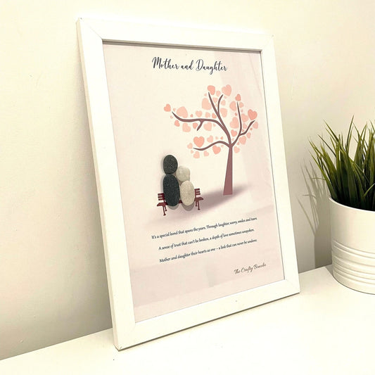 Mother & Daughter Pebble Picture Frame - Heart Pebble Art The Crafty Bonobo The Crafty Bonobo Pebble Picture