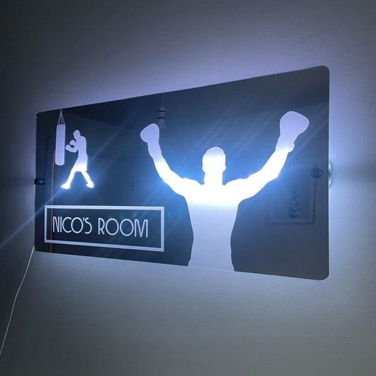 Personalised Boxing Theme LED Name Mirror with remote | LED Light Sign Bedroom Decor The Crafty Bonobo The Crafty Bonobo LED Mirror Sign