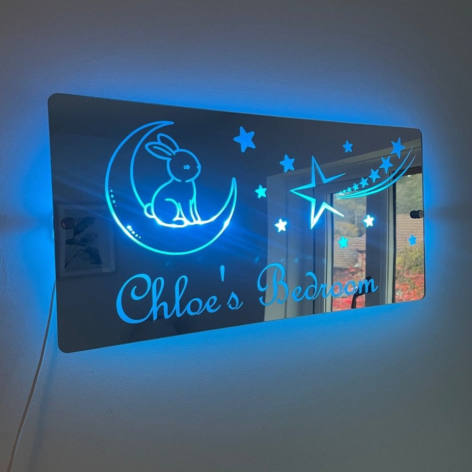 Personalised Bunny and Moon LED Mirror Sign – Custom Kid’s Bedroom Décor The Crafty Bonobo LED Mirror Sign 9