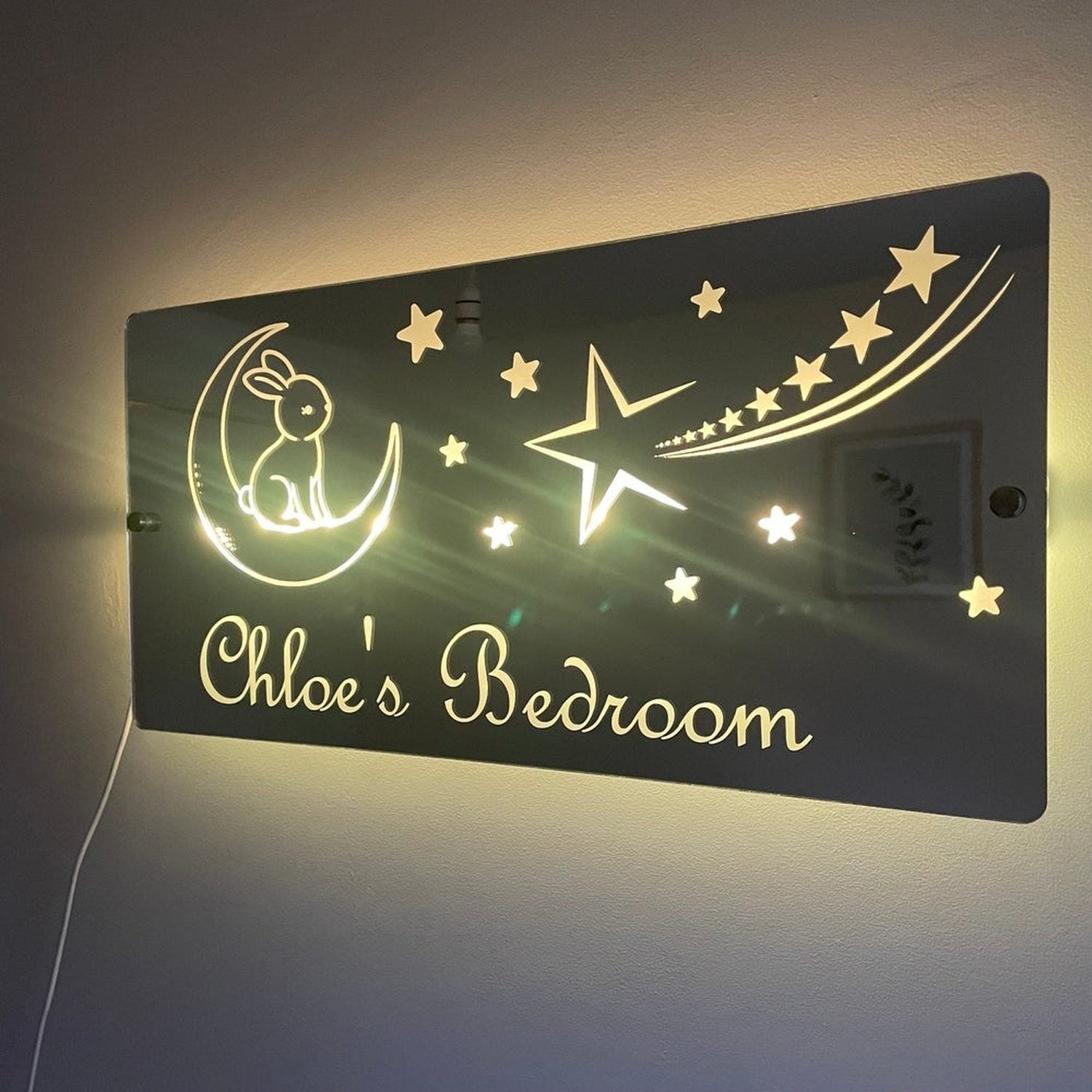 Personalised Bunny and Moon LED Mirror Sign – Custom Kid’s Bedroom Décor The Crafty Bonobo LED Mirror Sign 7