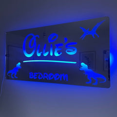 Personalised Dinosaur LED Name Mirror | LED Light Sign Bedroom Mirror with remote The Crafty Bonobo LED Mirror Sign 8