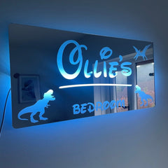 Personalised Dinosaur LED Name Mirror | LED Light Sign Bedroom Mirror with remote The Crafty Bonobo LED Mirror Sign 9