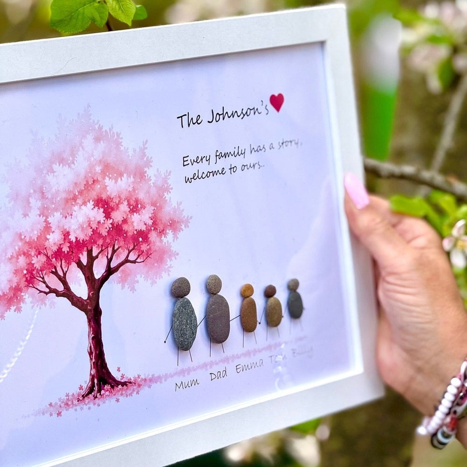 Personalised Family Pebble Art Frame – Cherry Blossom Tree The Crafty Bonobo 2