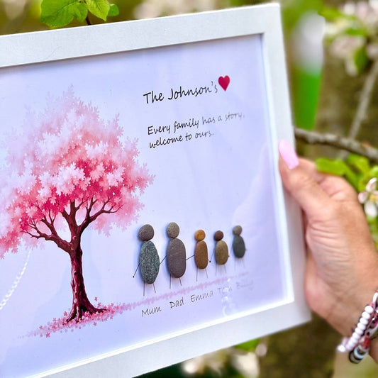 Personalised Family Pebble Art Frame – Cherry Blossom Tree The Crafty Bonobo The Crafty Bonobo 