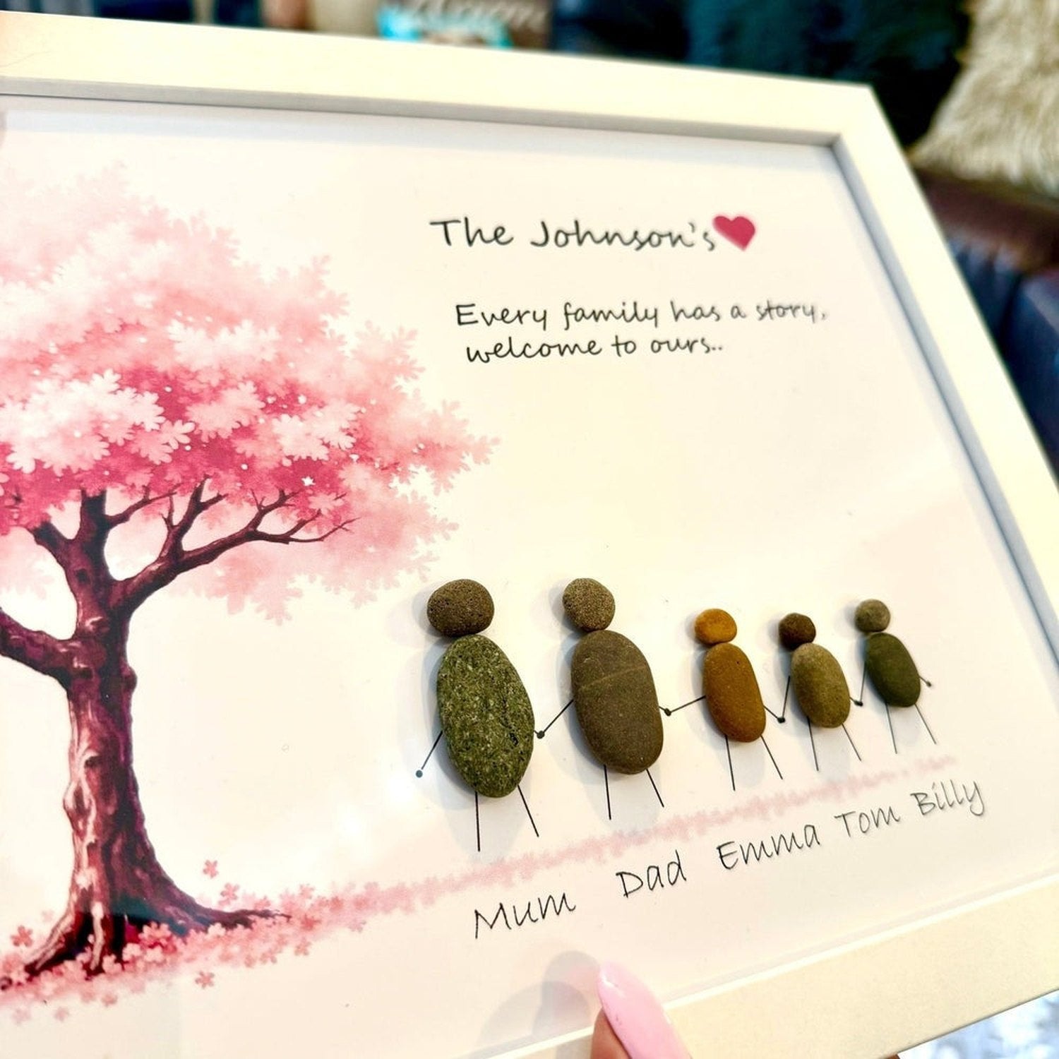 Personalised Family Pebble Art Frame – Cherry Blossom Tree The Crafty Bonobo 4