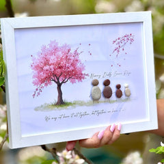 Personalised Family Pebble Art – “Together We Have It All” Cherry Blossom Tree Frame The Crafty Bonobo 1