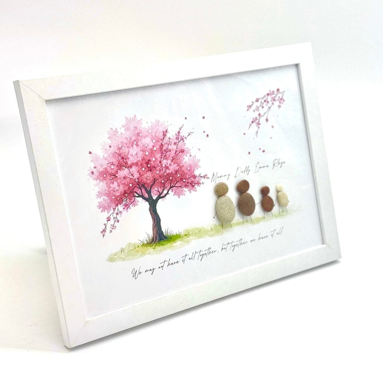 Personalised Family Pebble Art – “Together We Have It All” Cherry Blossom Tree Frame The Crafty Bonobo 4
