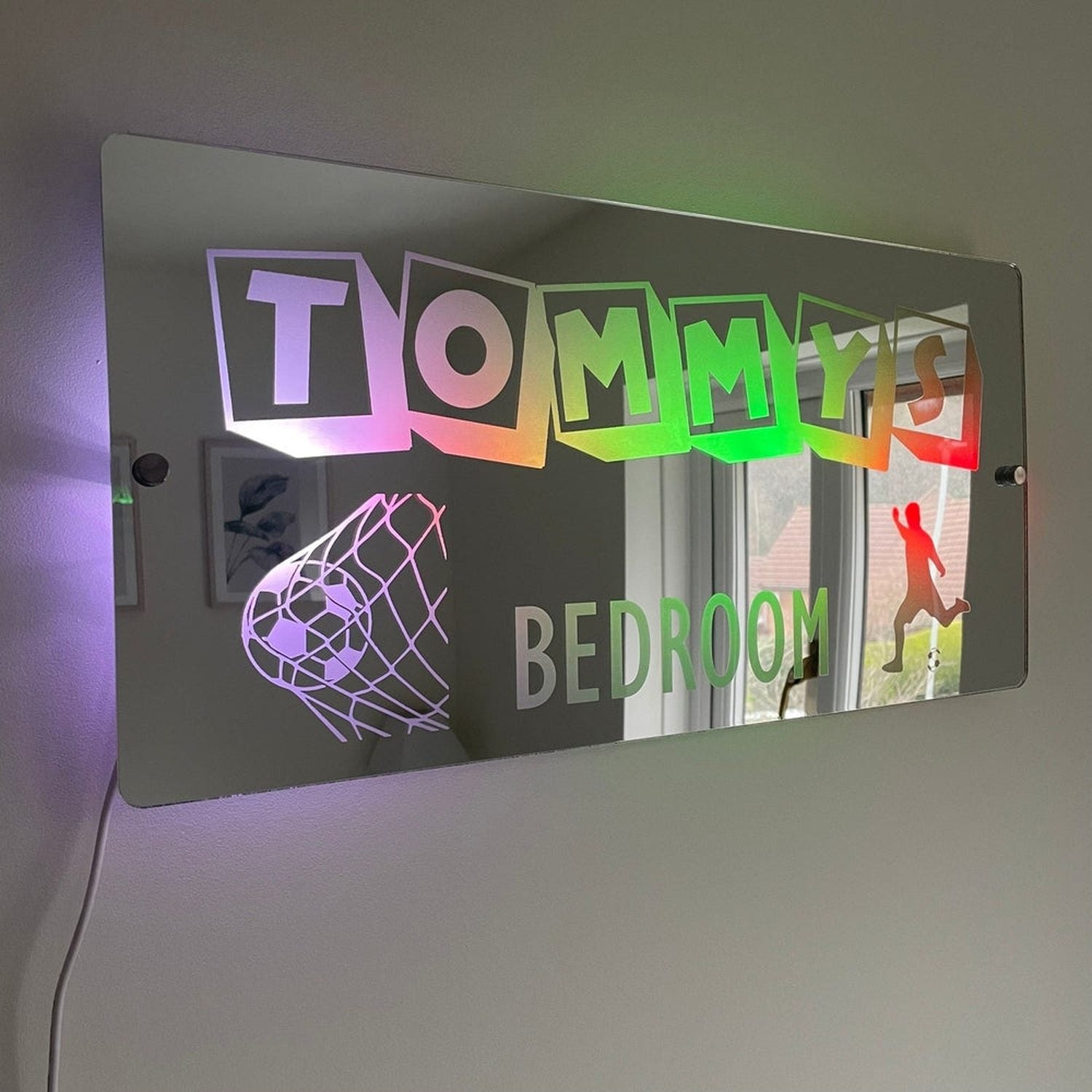 Personalised Football Name Mirror | LED Light Sign The Crafty Bonobo LED Mirror Sign 6