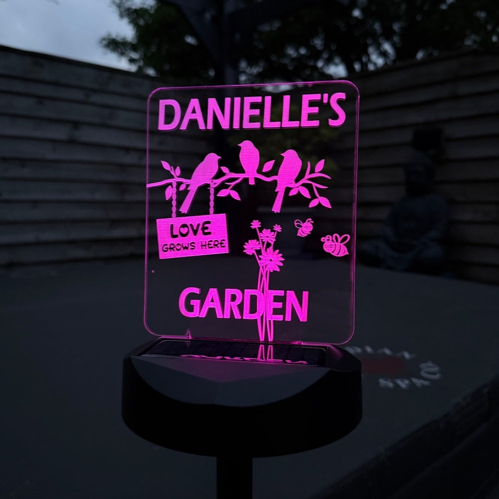 Personalised Garden Solar Light – “Love Grows Here” Birds & Flowers Design The Crafty Bonobo The Crafty Bonobo 
