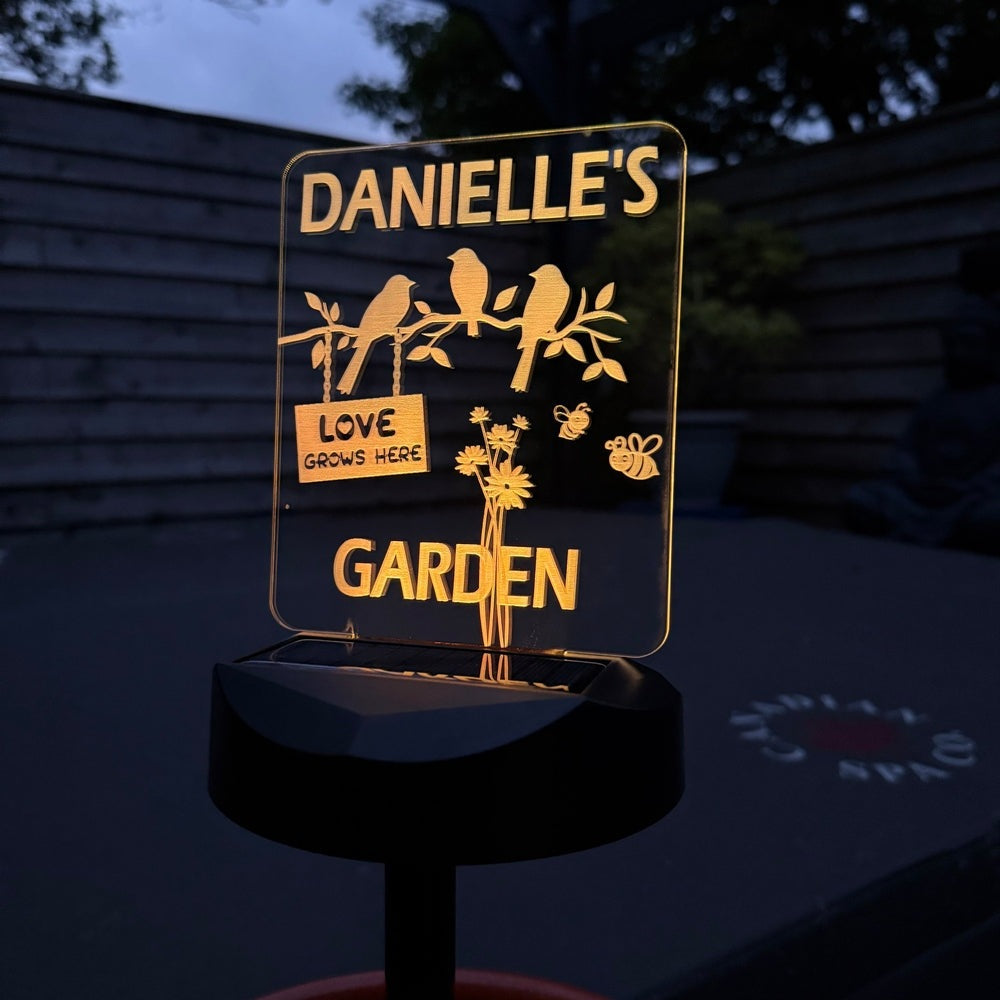 Personalised Garden Solar Light – “Love Grows Here” Birds & Flowers Design The Crafty Bonobo The Crafty Bonobo 